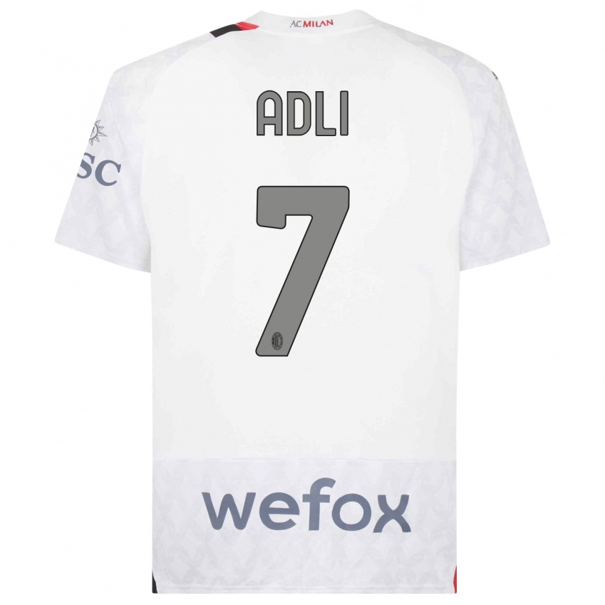 Hombre Camiseta Yacine Adli #7 Blanco 2ª Equipación 2023/24 La Camisa Perú