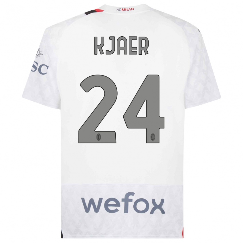 Hombre Camiseta Simon Kjaer #24 Blanco 2ª Equipación 2023/24 La Camisa Perú