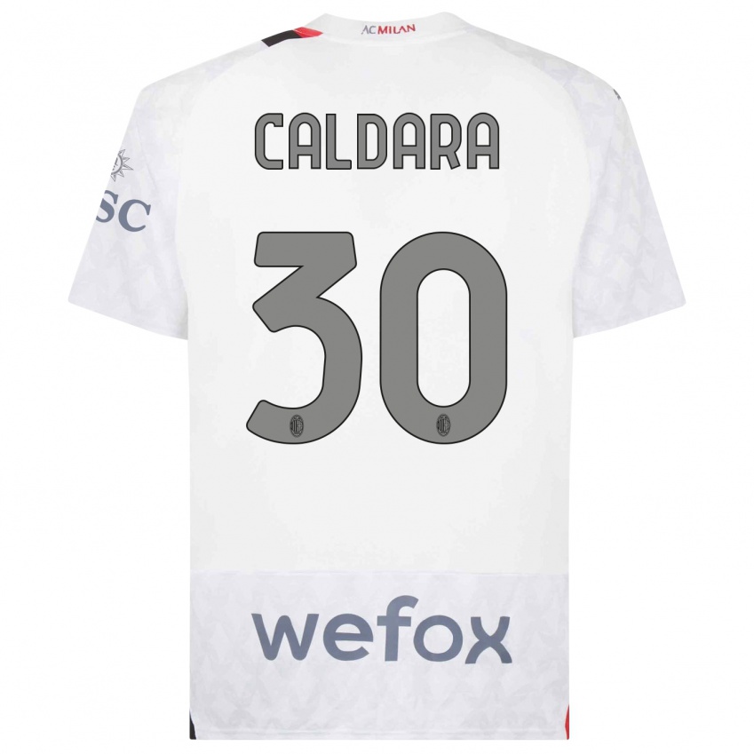 Hombre Camiseta Mattia Caldara #30 Blanco 2ª Equipación 2023/24 La Camisa Perú