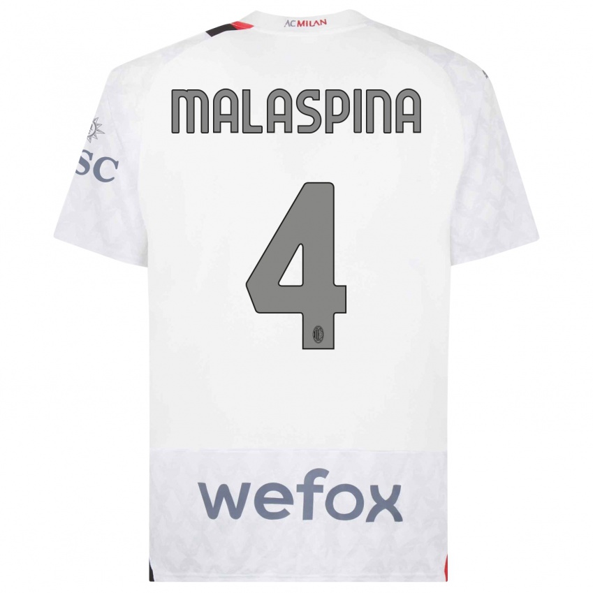 Hombre Camiseta Mattia Malaspina #4 Blanco 2ª Equipación 2023/24 La Camisa Perú