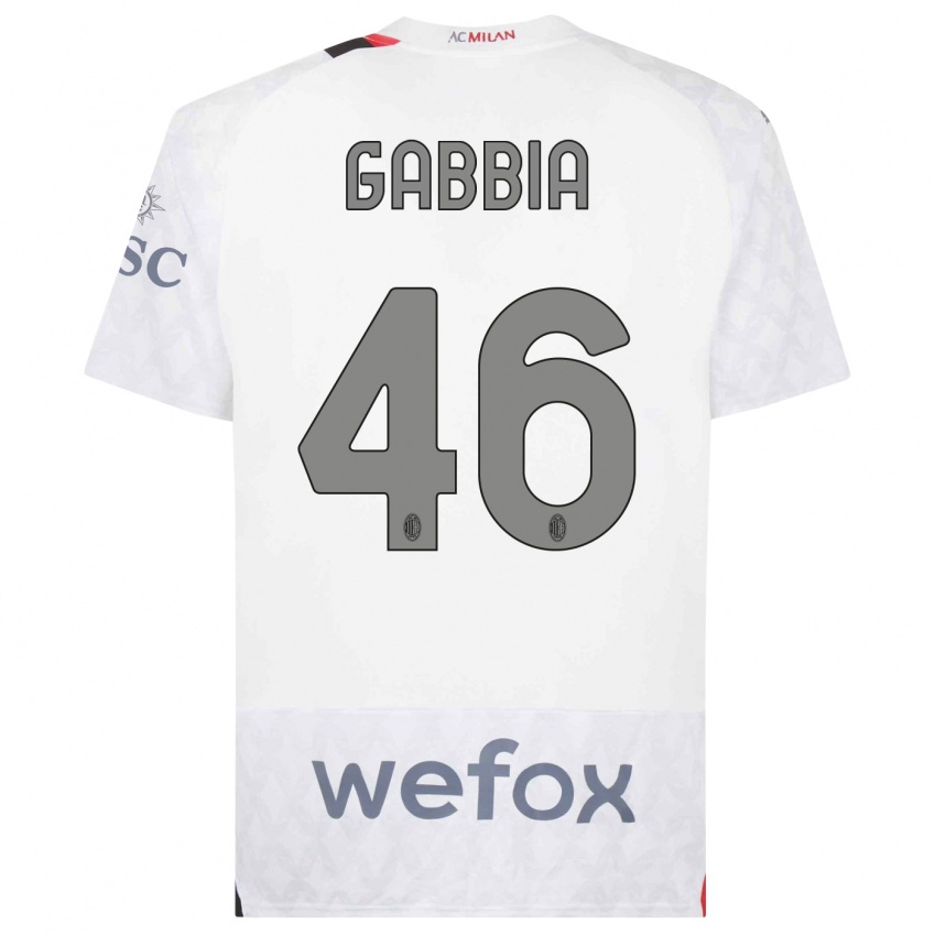 Hombre Camiseta Matteo Gabbia #46 Blanco 2ª Equipación 2023/24 La Camisa Perú