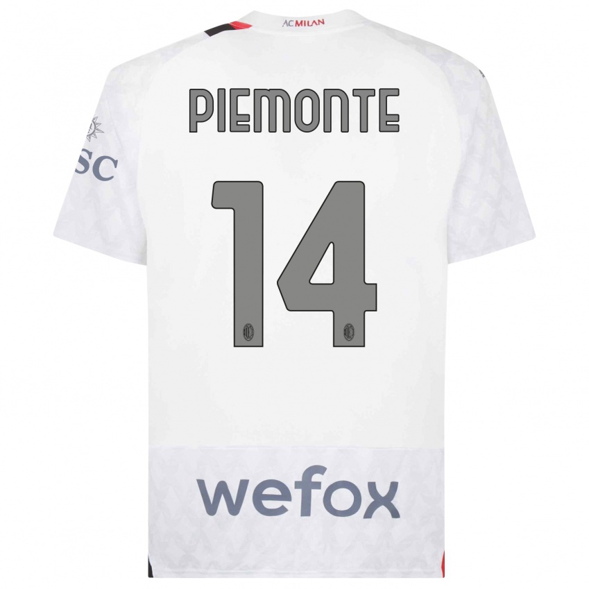 Hombre Camiseta Martina Piemonte #14 Blanco 2ª Equipación 2023/24 La Camisa Perú