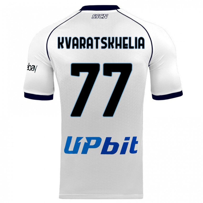 Hombre Camiseta Khvicha Kvaratskhelia #77 Blanco 2ª Equipación 2023/24 La Camisa Perú