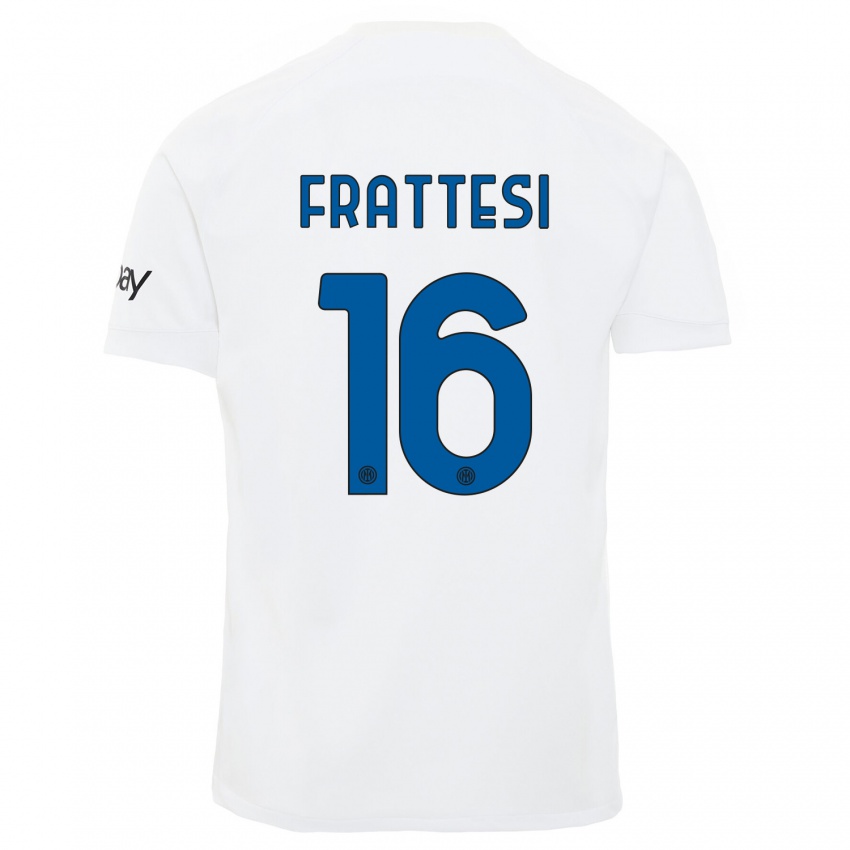 Hombre Camiseta Davide Frattesi #16 Blanco 2ª Equipación 2023/24 La Camisa Perú