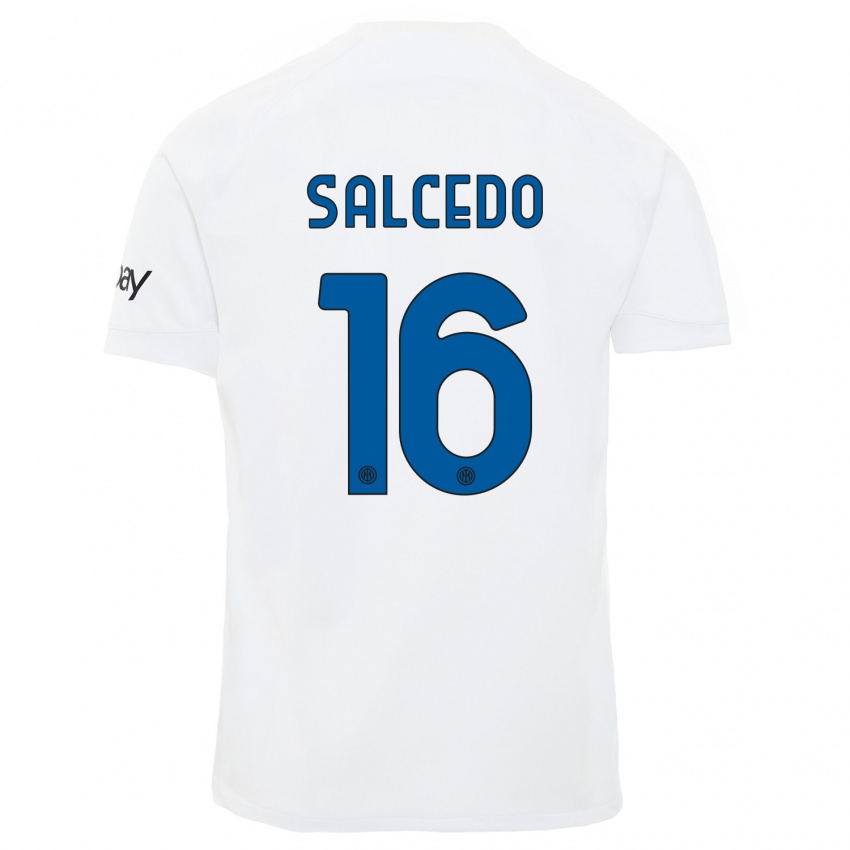 Hombre Camiseta Eddie Salcedo #16 Blanco 2ª Equipación 2023/24 La Camisa Perú