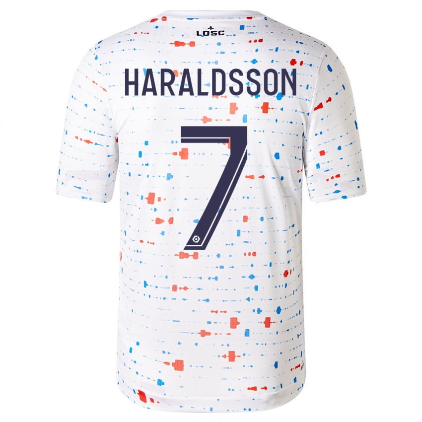 Hombre Camiseta Hákon Arnar Haraldsson #7 Blanco 2ª Equipación 2023/24 La Camisa Perú