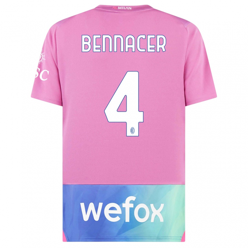 Hombre Camiseta Ismael Bennacer #4 Rosado Morado Equipación Tercera 2023/24 La Camisa Perú