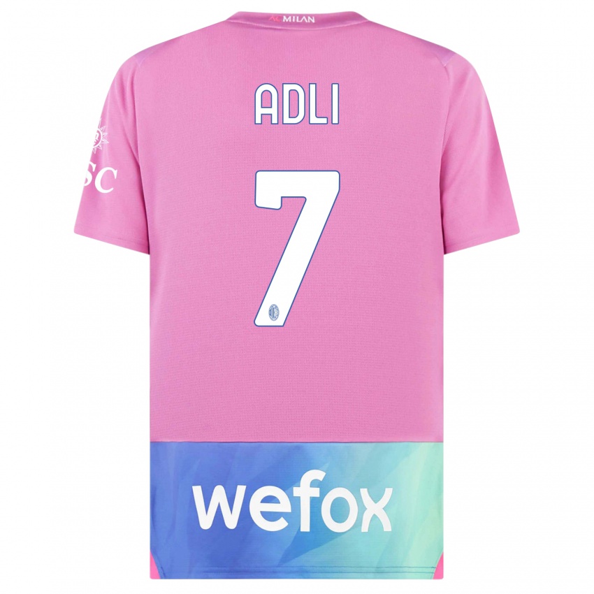 Hombre Camiseta Yacine Adli #7 Rosado Morado Equipación Tercera 2023/24 La Camisa Perú