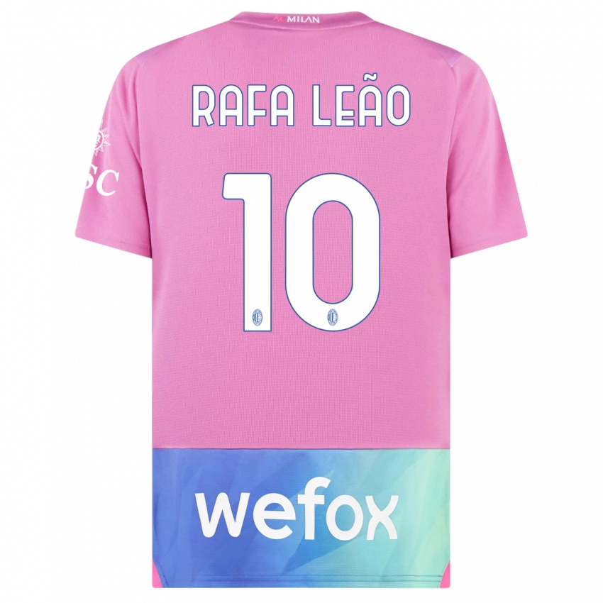 Hombre Camiseta Rafael Leao #10 Rosado Morado Equipación Tercera 2023/24 La Camisa Perú