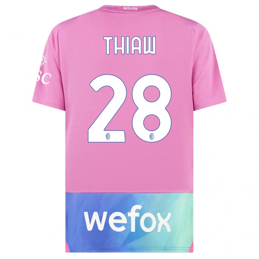 Hombre Camiseta Malick Thiaw #28 Rosado Morado Equipación Tercera 2023/24 La Camisa Perú