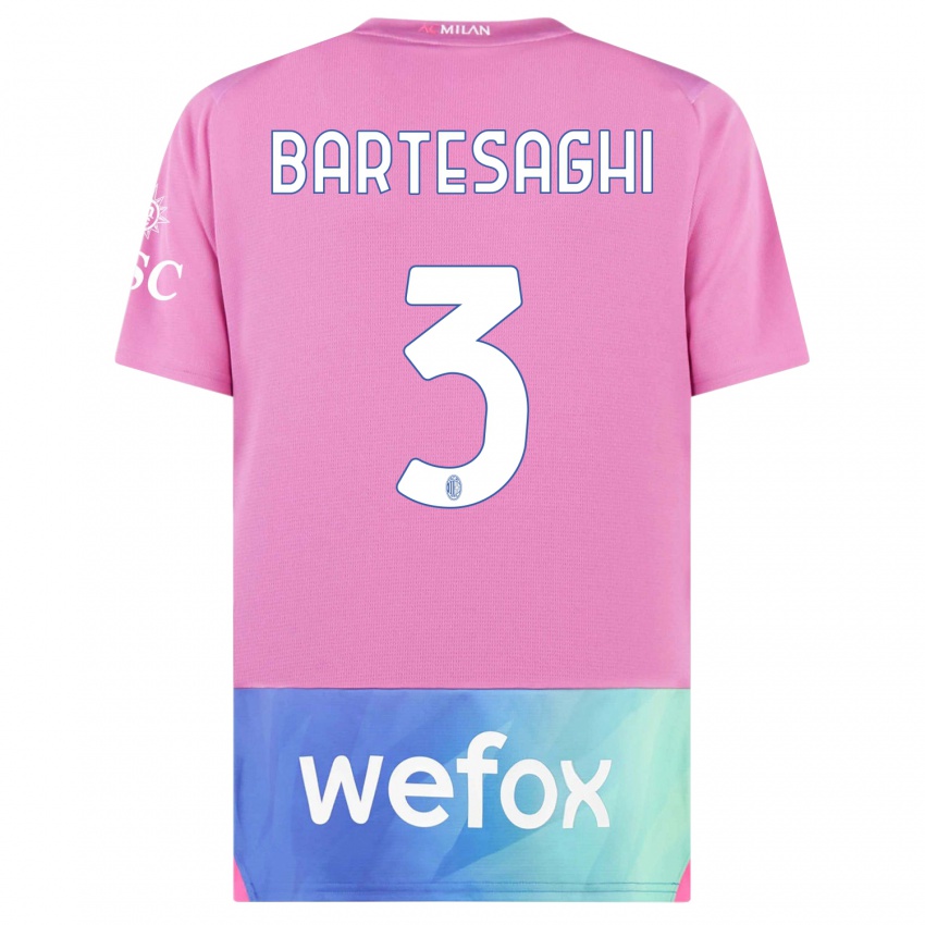 Hombre Camiseta Davide Bartesaghi #3 Rosado Morado Equipación Tercera 2023/24 La Camisa Perú