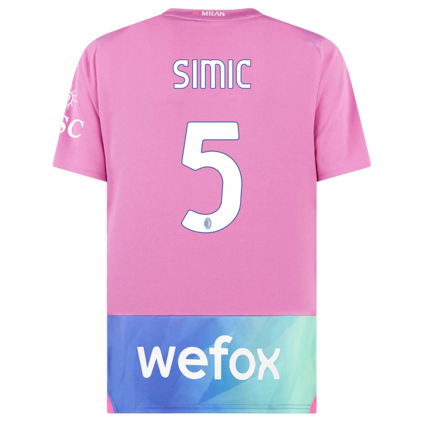 Hombre Camiseta Jan-Carlo Simic #5 Rosado Morado Equipación Tercera 2023/24 La Camisa Perú