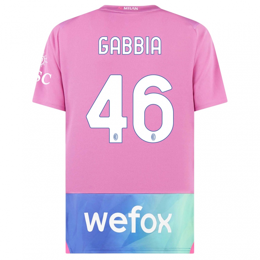 Hombre Camiseta Matteo Gabbia #46 Rosado Morado Equipación Tercera 2023/24 La Camisa Perú