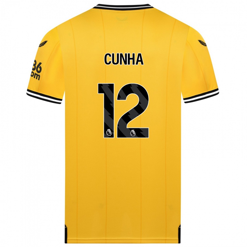 Mujer Camiseta Matheus Cunha #12 Amarillo 1ª Equipación 2023/24 La Camisa Perú