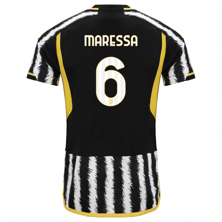 Mujer Camiseta Tommaso Maressa #6 Blanco Negro 1ª Equipación 2023/24 La Camisa Perú