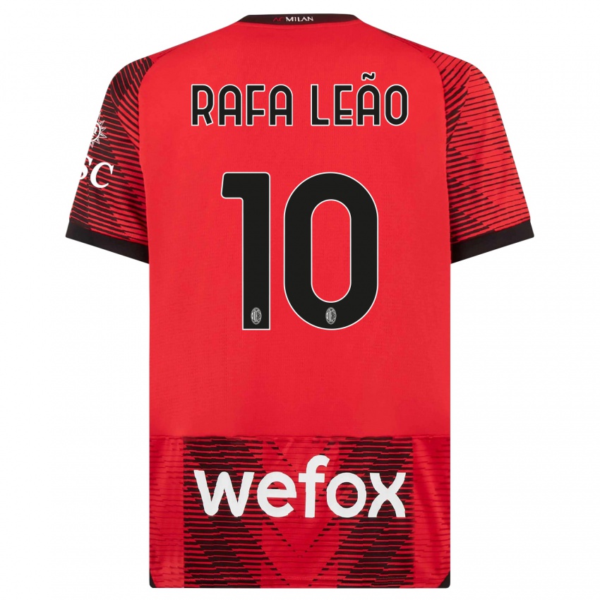 Mujer Camiseta Rafael Leao #10 Negro Rojo 1ª Equipación 2023/24 La Camisa Perú