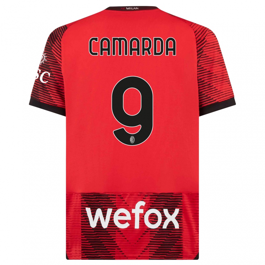 Mujer Camiseta Francesco Camarda #9 Negro Rojo 1ª Equipación 2023/24 La Camisa Perú