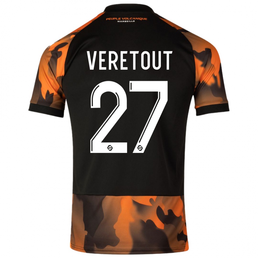 Mujer Camiseta Jordan Veretout #27 Negro Naranja Equipación Tercera 2023/24 La Camisa Perú