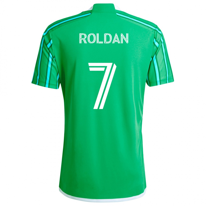 Niño Camiseta Cristian Roldán #7 Verde Blanco 1ª Equipación 2024/25 La Camisa Perú