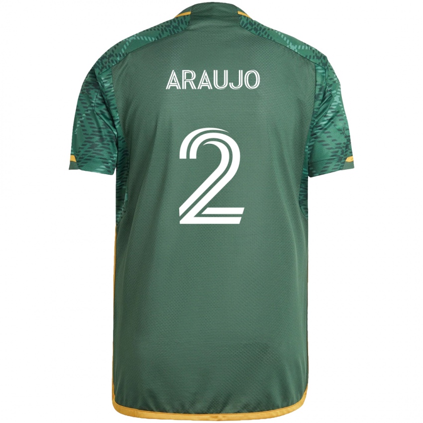 Niño Camiseta Miguel Araujo #2 Verde Naranja 1ª Equipación 2024/25 La Camisa Perú