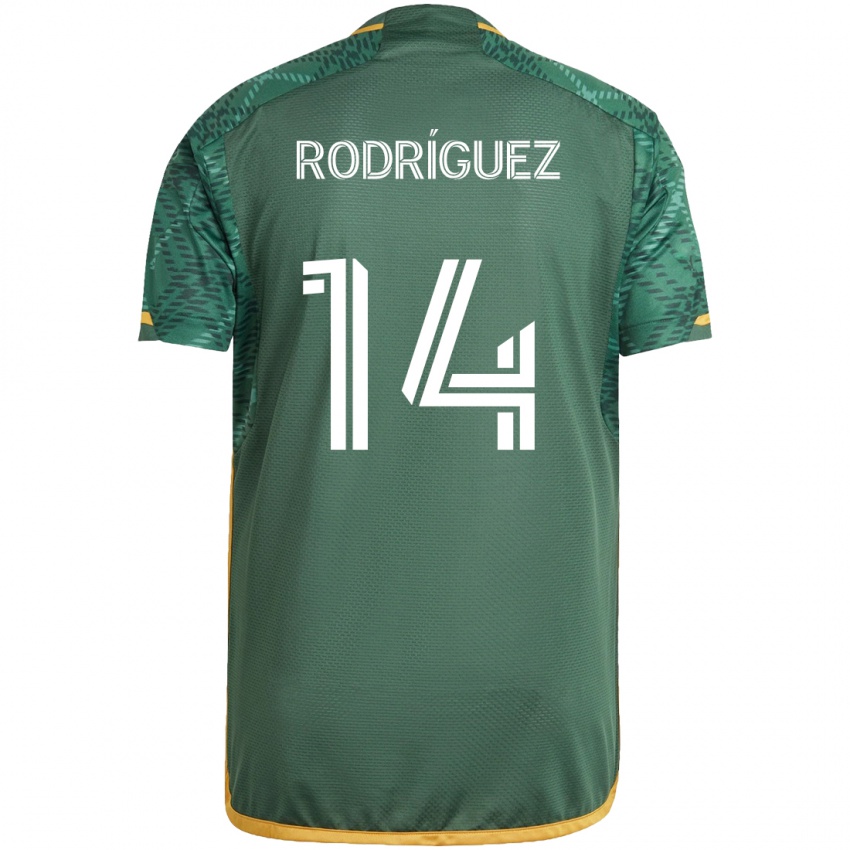 Niño Camiseta Jonathan Rodriguez #14 Verde Naranja 1ª Equipación 2024/25 La Camisa Perú