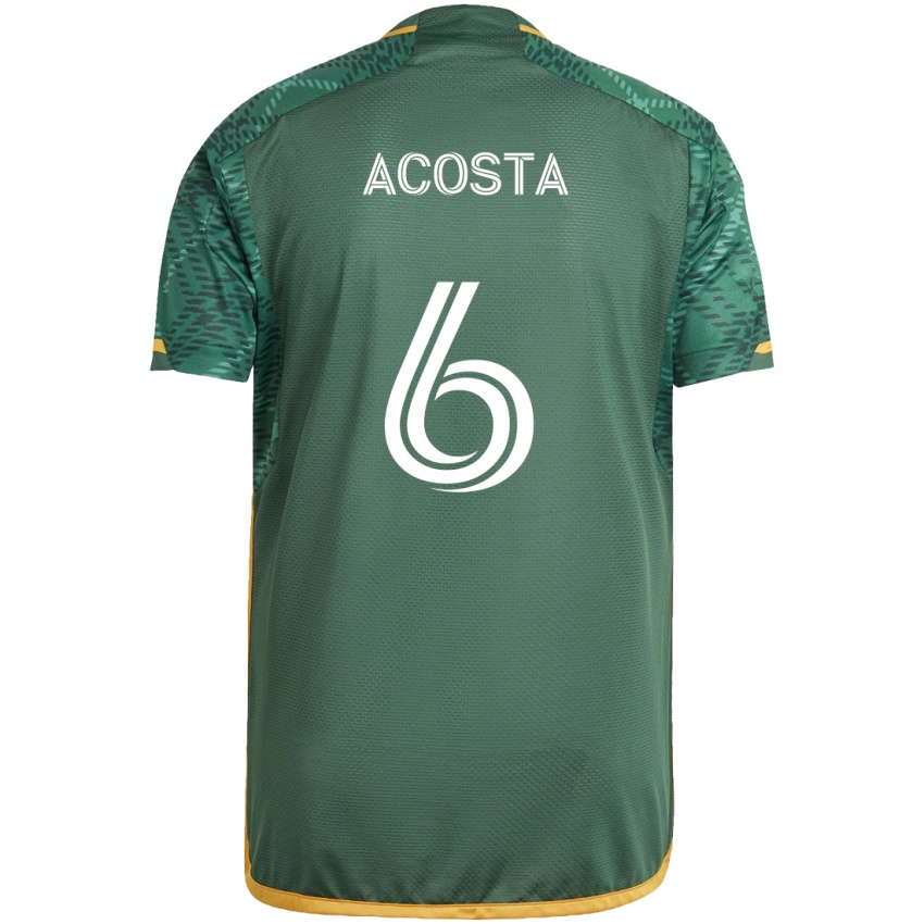 Niño Camiseta Bryan Acosta #6 Verde Naranja 1ª Equipación 2024/25 La Camisa Perú