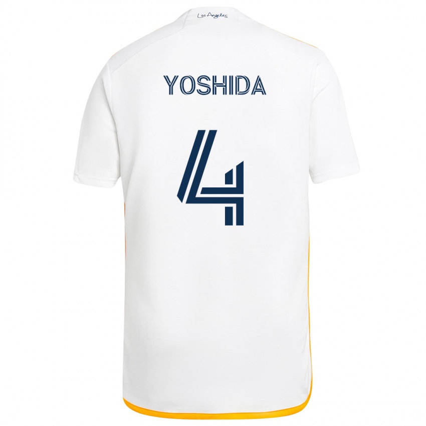 Niño Camiseta Maya Yoshida #4 Blanco Amarillo 1ª Equipación 2024/25 La Camisa Perú