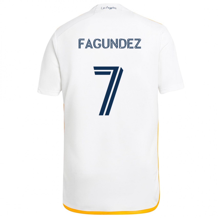 Niño Camiseta Diego Fagúndez #7 Blanco Amarillo 1ª Equipación 2024/25 La Camisa Perú