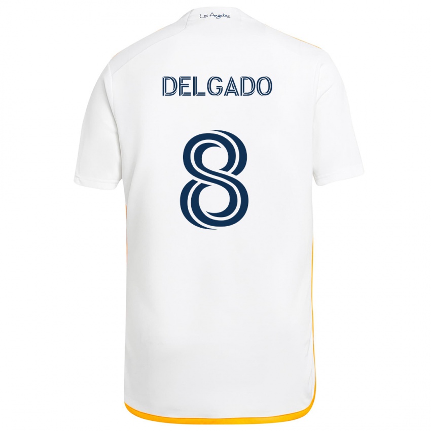 Niño Camiseta Mark Delgado #8 Blanco Amarillo 1ª Equipación 2024/25 La Camisa Perú