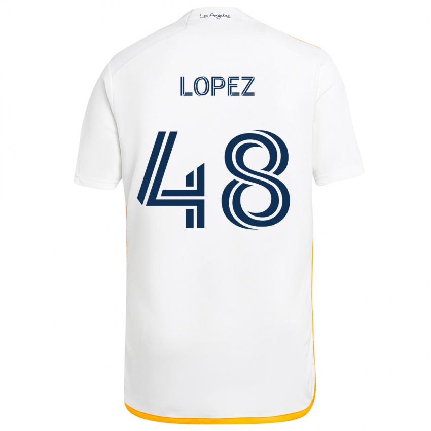 Niño Camiseta Diego López #48 Blanco Amarillo 1ª Equipación 2024/25 La Camisa Perú