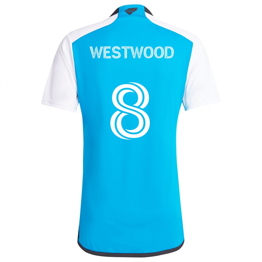 Niño Camiseta Ashley Westwood #8 Azul Blanco 1ª Equipación 2024/25 La Camisa Perú