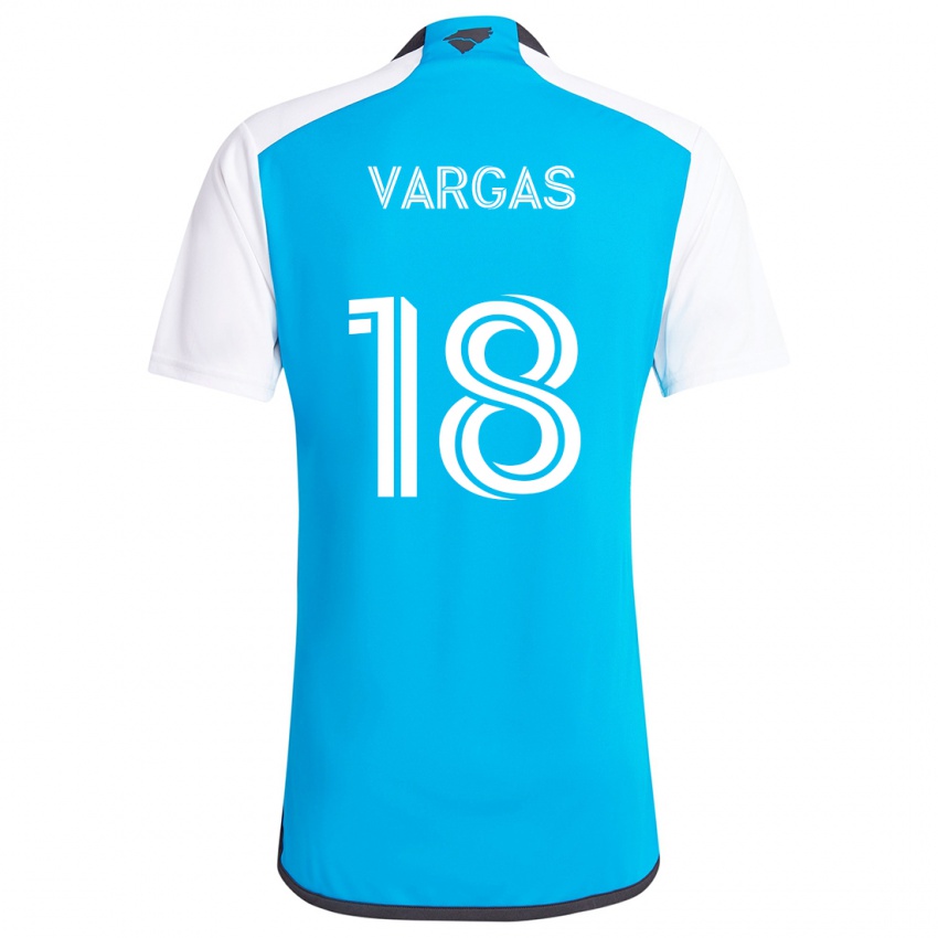 Niño Camiseta Kerwin Vargas #18 Azul Blanco 1ª Equipación 2024/25 La Camisa Perú