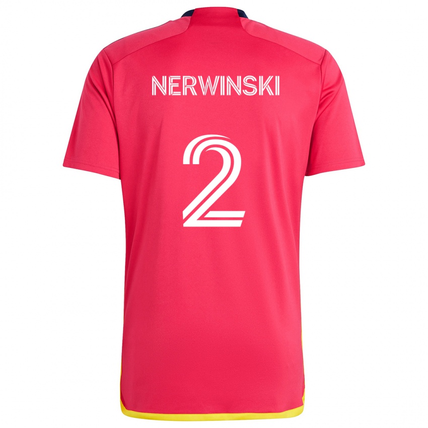 Niño Camiseta Jake Nerwinski #2 Rojo Azul 1ª Equipación 2024/25 La Camisa Perú