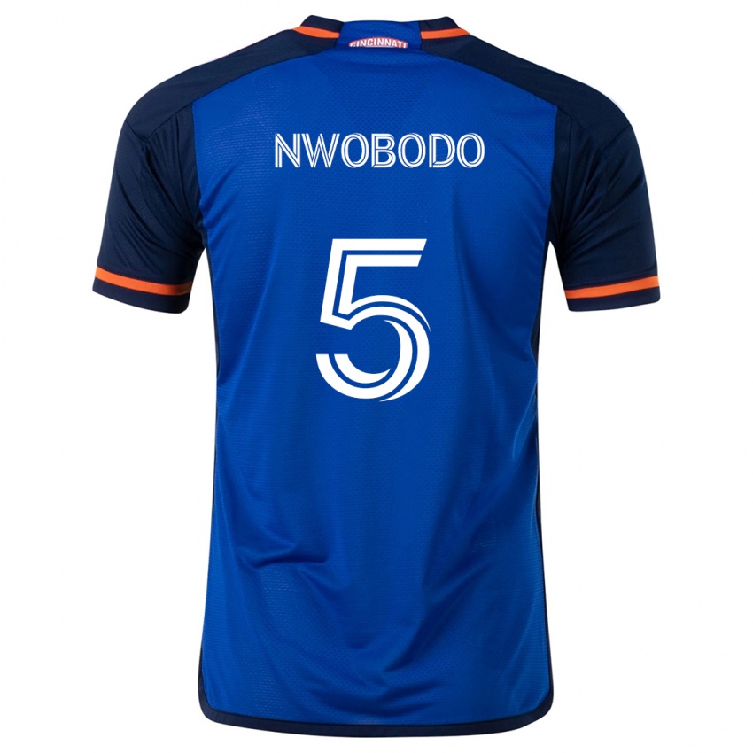 Niño Camiseta Obinna Nwobodo #5 Azul Blanco 1ª Equipación 2024/25 La Camisa Perú