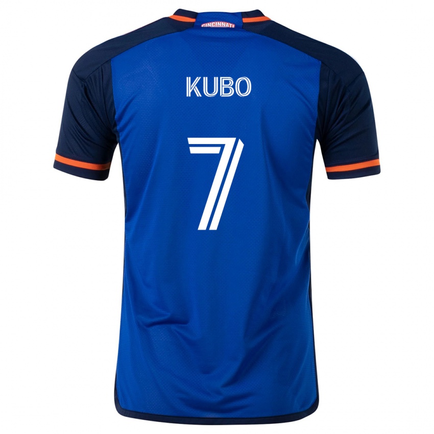 Niño Camiseta Yuya Kubo #7 Azul Blanco 1ª Equipación 2024/25 La Camisa Perú