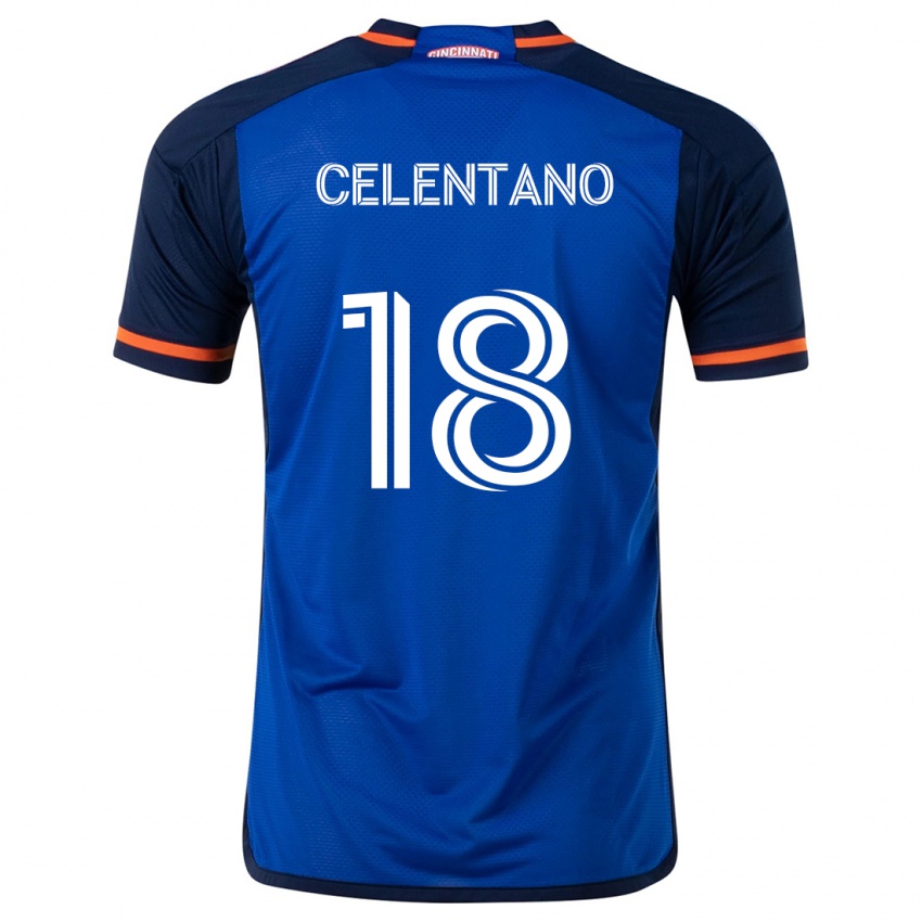 Niño Camiseta Roman Celentano #18 Azul Blanco 1ª Equipación 2024/25 La Camisa Perú