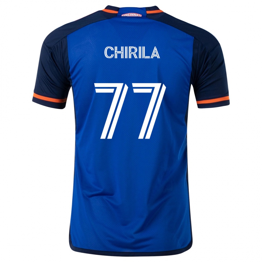 Niño Camiseta Stefan Chirila #77 Azul Blanco 1ª Equipación 2024/25 La Camisa Perú