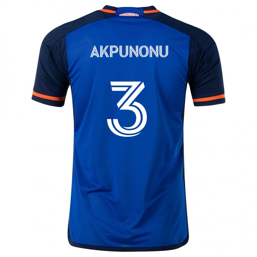 Niño Camiseta Joey Akpunonu #3 Azul Blanco 1ª Equipación 2024/25 La Camisa Perú