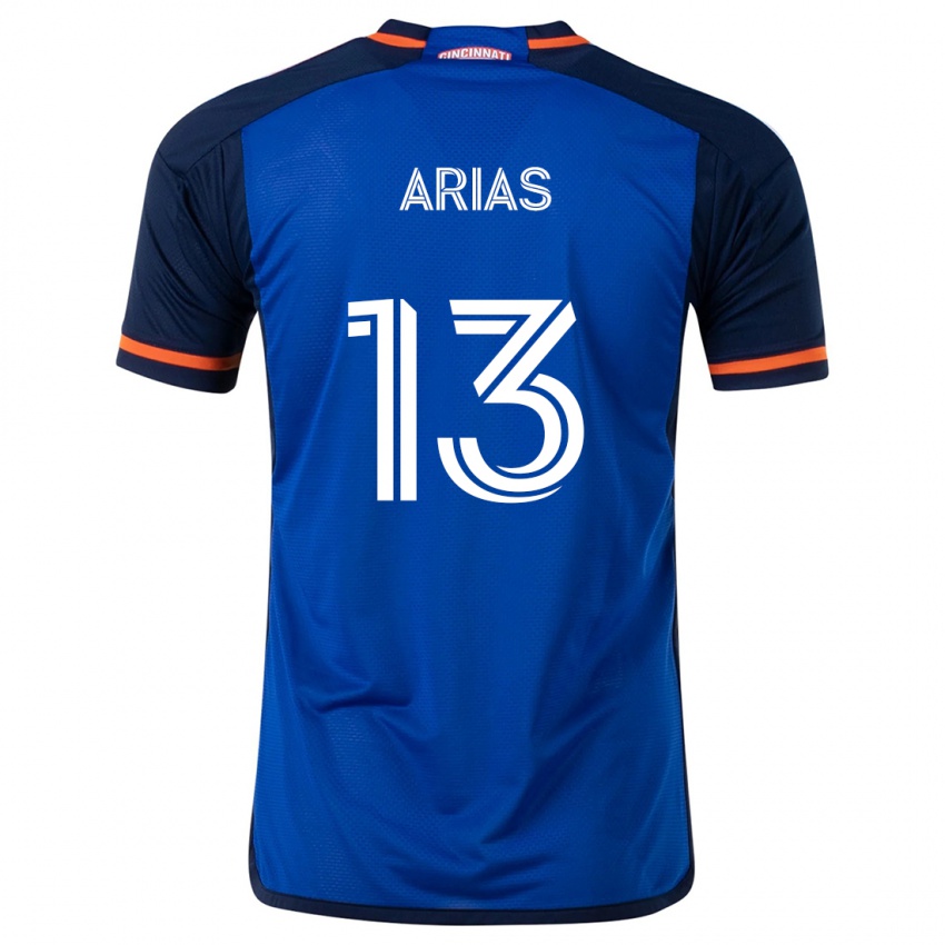 Niño Camiseta Santiago Arias #13 Azul Blanco 1ª Equipación 2024/25 La Camisa Perú