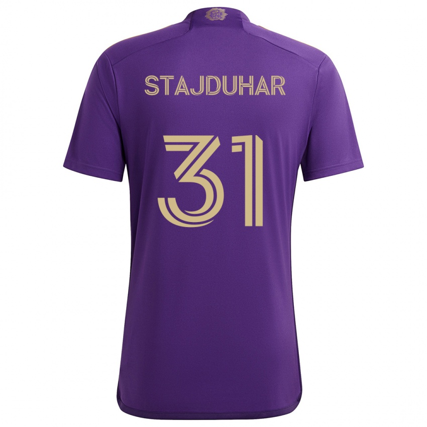 Niño Camiseta Mason Stajduhar #31 Púrpura Amarillo 1ª Equipación 2024/25 La Camisa Perú