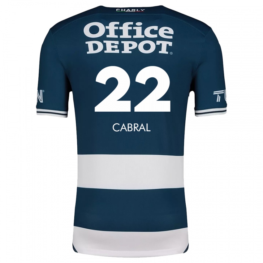 Niño Camiseta Gustavo Cabral #22 Azul Blanco 1ª Equipación 2024/25 La Camisa Perú