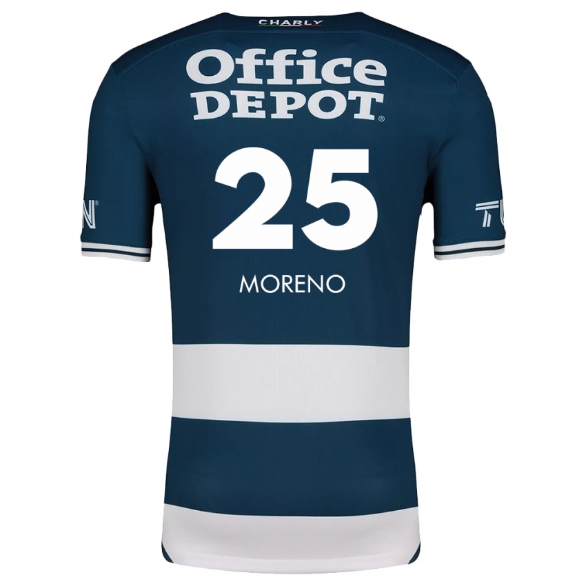 Niño Camiseta Carlos Moreno #25 Azul Blanco 1ª Equipación 2024/25 La Camisa Perú