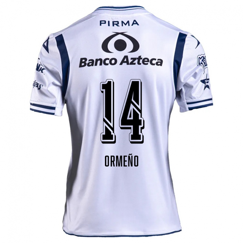 Niño Camiseta Santiago Ormeño #14 Blanco Azul Marino 1ª Equipación 2024/25 La Camisa Perú