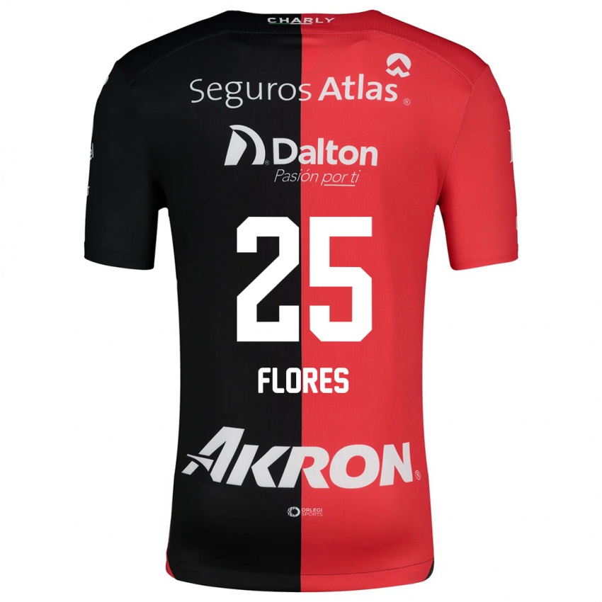 Niño Camiseta Leonardo Flores #25 Negro Rojo 1ª Equipación 2024/25 La Camisa Perú