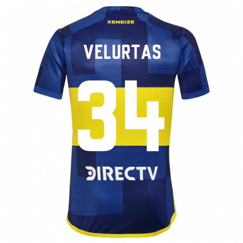 Niño Camiseta Pedro Velurtas #34 Azul Amarillo 1ª Equipación 2024/25 La Camisa Perú