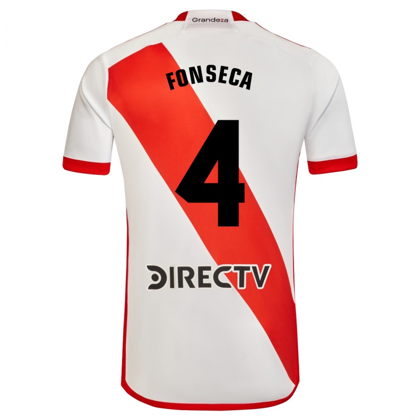 Niño Camiseta Nicolás Fonseca #4 Blanco Rojo 1ª Equipación 2024/25 La Camisa Perú