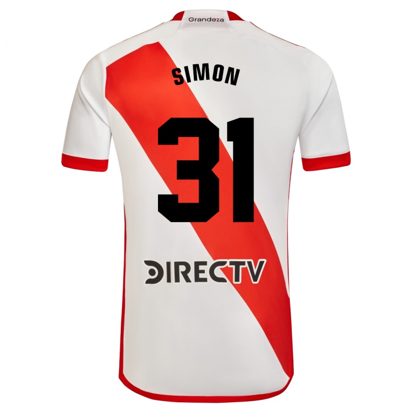 Niño Camiseta Santiago Simon #31 Blanco Rojo 1ª Equipación 2024/25 La Camisa Perú