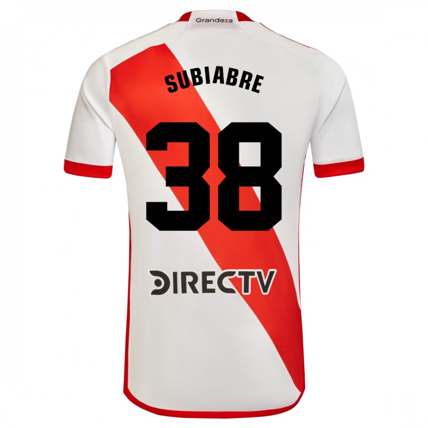 Niño Camiseta Ian Subiabre #38 Blanco Rojo 1ª Equipación 2024/25 La Camisa Perú