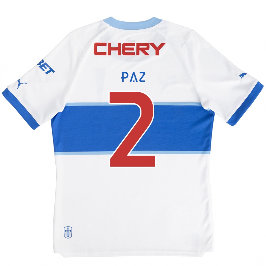 Niño Camiseta Nehuén Paz #2 Blanco Azul 1ª Equipación 2024/25 La Camisa Perú