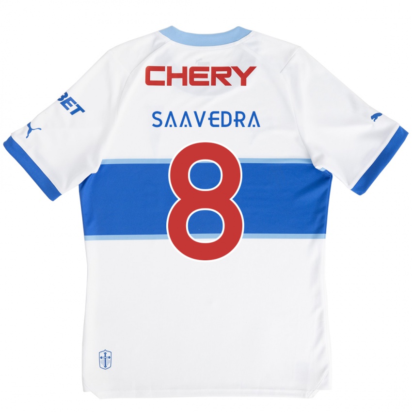 Niño Camiseta Ignacio Saavedra #8 Blanco Azul 1ª Equipación 2024/25 La Camisa Perú